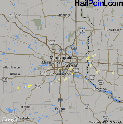Hail Map for Minneapolis, MN Region on April 3, 2012