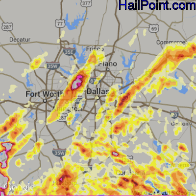 Hail Map for Dallas, TX Region on April 3, 2012