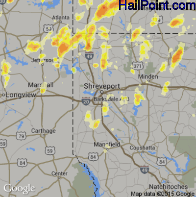 Hail Map for Shreveport, LA Region on April 3, 2012