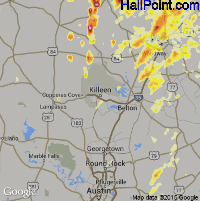 Hail Map for Killeen, TX Region on April 3, 2012 