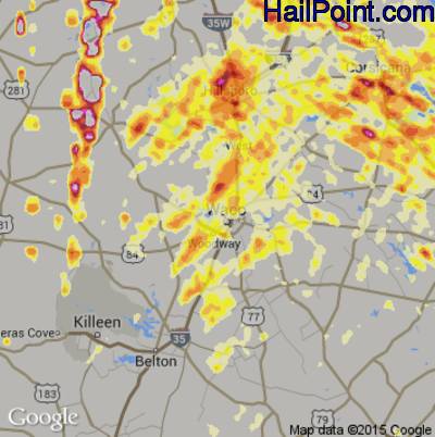 Hail Map for Waco, TX Region on April 3, 2012