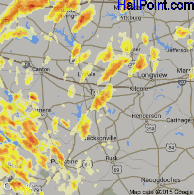 Hail Map for Tyler, TX Region on April 3, 2012