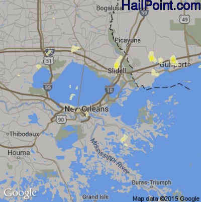 Hail Map for New Orleans, LA Region on April 4, 2012