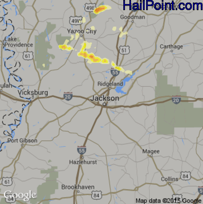 Hail Map for Jackson, MS Region on April 5, 2012 