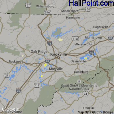 Hail Map for Knoxville, TN Region on April 5, 2012