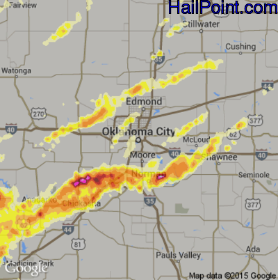 Hail Map for Oklahoma City, OK Region on April 13, 2012