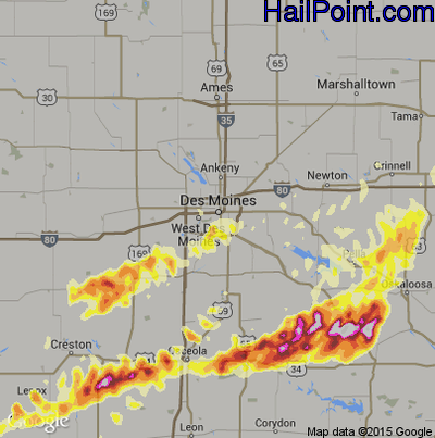 Hail Map for Des Moines, IA Region on April 14, 2012