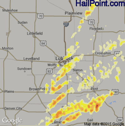 Hail Map for Lubbock, TX Region on April 15, 2012