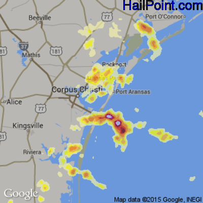 Hail Map for Corpus Christi, TX Region on April 16, 2012