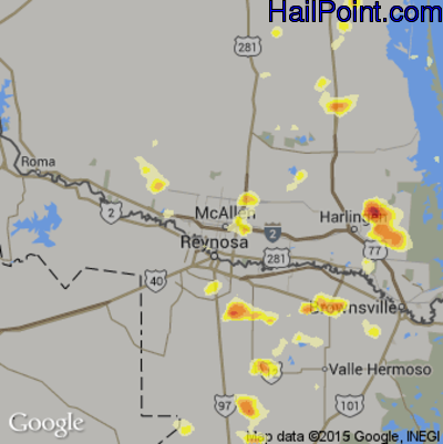 Hail Map for McAllen, TX Region on April 16, 2012 