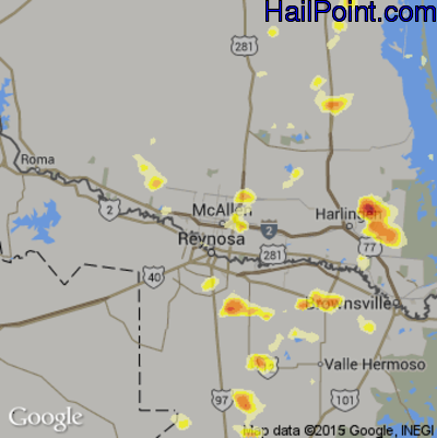 Hail Map for McAllen, TX Region on April 16, 2012