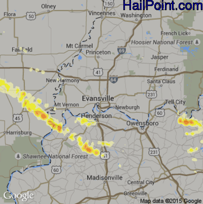 Hail Map for Evansville, IN Region on April 26, 2012 