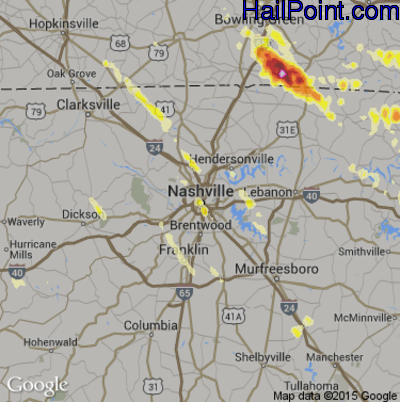 Hail Map for Nashville, TN Region on April 26, 2012 