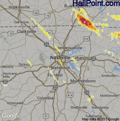 Hail Map for Nashville, TN Region on April 26, 2012