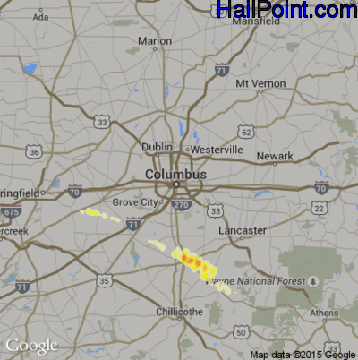 Hail Map for Columbus, OH Region on April 26, 2012