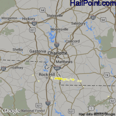 Hail Map for Charlotte, NC Region on April 26, 2012