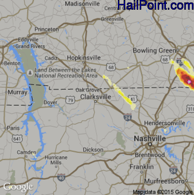 Hail Map for Clarksville, TN Region on April 26, 2012