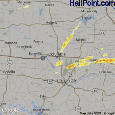 Hail Map for Columbia, MO Region on April 28, 2012