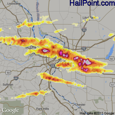 Hail Map for St. Louis, MO Region on April 28, 2012