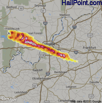 Hail Map for Louisville, KY Region on April 28, 2012