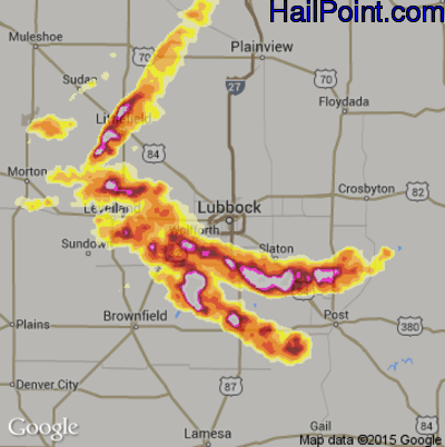 Hail Map for Lubbock, TX Region on April 30, 2012