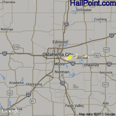 Hail Map for Oklahoma City, OK Region on May 1, 2012 