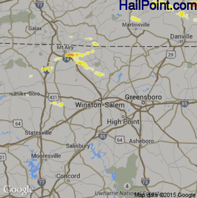 Hail Map for Winston-Salem, NC Region on May 1, 2012 