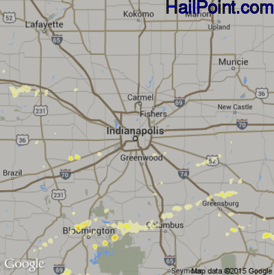 Hail Map for Indianapolis, IN Region on May 1, 2012