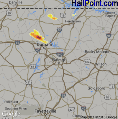 Hail Map for Raleigh, NC Region on May 1, 2012