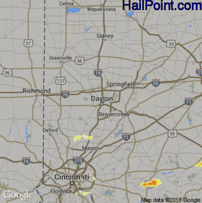 Hail Map for Dayton, OH Region on May 1, 2012
