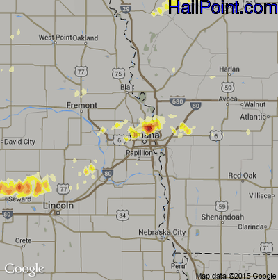 Hail Map for Omaha, NE Region on May 2, 2012 