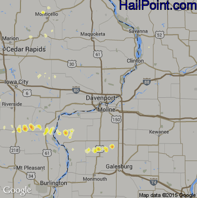 Hail Map for Davenport, IA Region on May 2, 2012