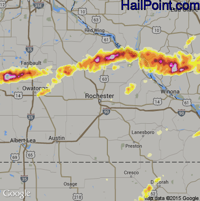 Hail Map for Rochester, MN Region on May 2, 2012