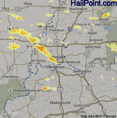 Hail Map for Evansville, IN Region on May 4, 2012