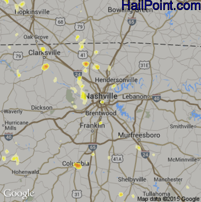 Hail Map for Nashville, TN Region on May 6, 2012