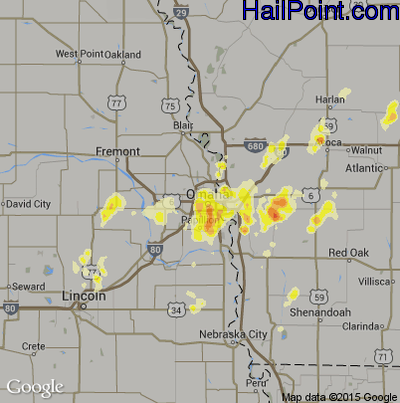 Hail Map for Omaha, NE Region on May 6, 2012