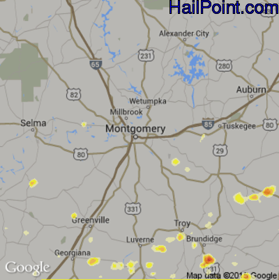 Hail Map for Montgomery, AL Region on May 6, 2012