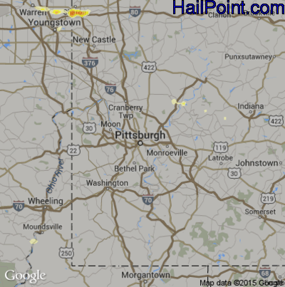 Hail Map for Pittsburgh, PA Region on May 7, 2012
