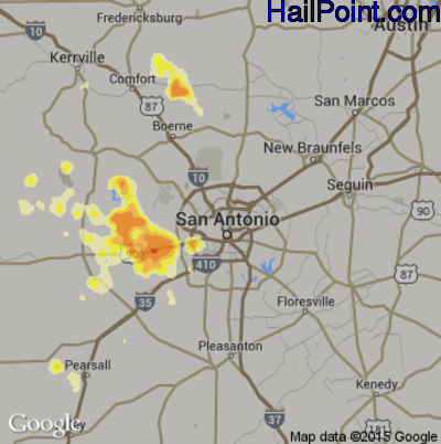 Hail Map for San Antonio, TX Region on May 8, 2012 