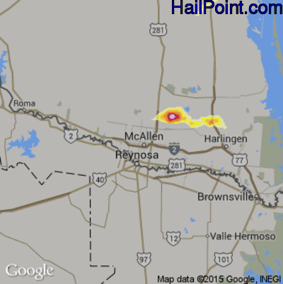 Hail Map for McAllen, TX Region on May 10, 2012