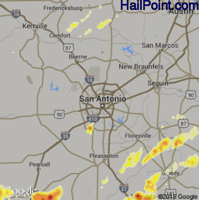 Hail Map for San Antonio, TX Region on May 10, 2012