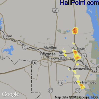 Hail Map for McAllen, TX Region on May 12, 2012