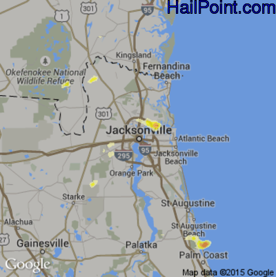 Hail Map for Jacksonville, FL Region on May 15, 2012 