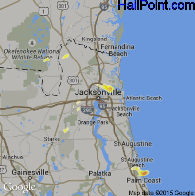 Hail Map for Jacksonville, FL Region on May 15, 2012