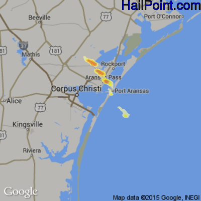 Hail Map for Corpus Christi, TX Region on May 15, 2012