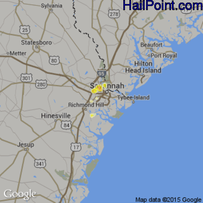 Hail Map for Savannah, GA Region on May 15, 2012