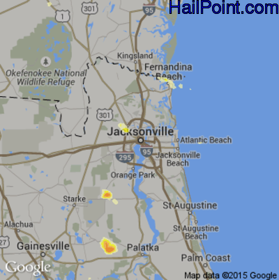 Hail Map for Jacksonville, FL Region on May 17, 2012