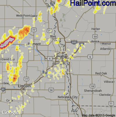 Hail Map for Omaha, NE Region on May 19, 2012