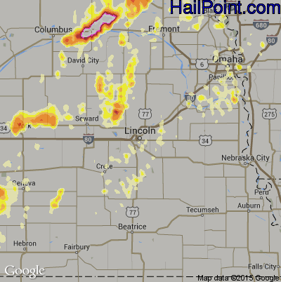 Hail Map for Lincoln, NE Region on May 19, 2012