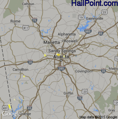 Hail Map for Atlanta, GA Region on May 21, 2012